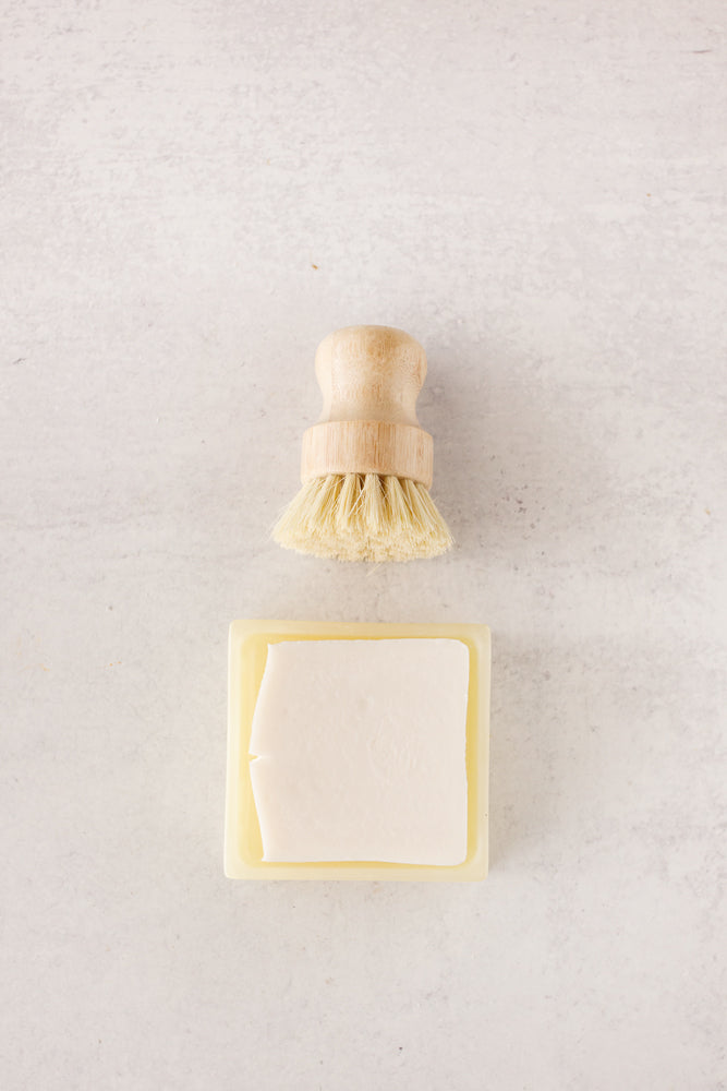 Handmade zero-waste solid dish washing soap with custom soap dish