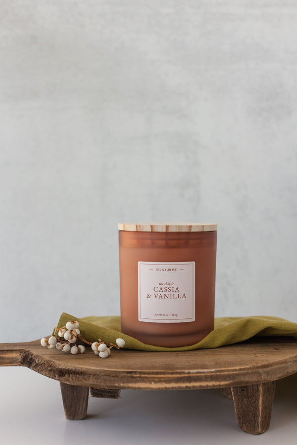 Cassia Vanilla hand poured soy wax candle in glass jar
