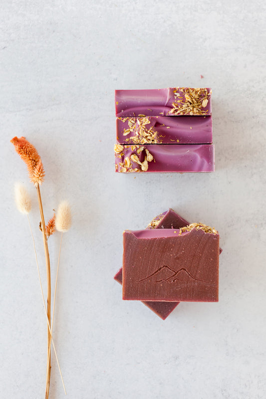 Cozy Flannel goat milk soap scented with tangerine, fir needle, eucalyptus and cinnamon essential oils